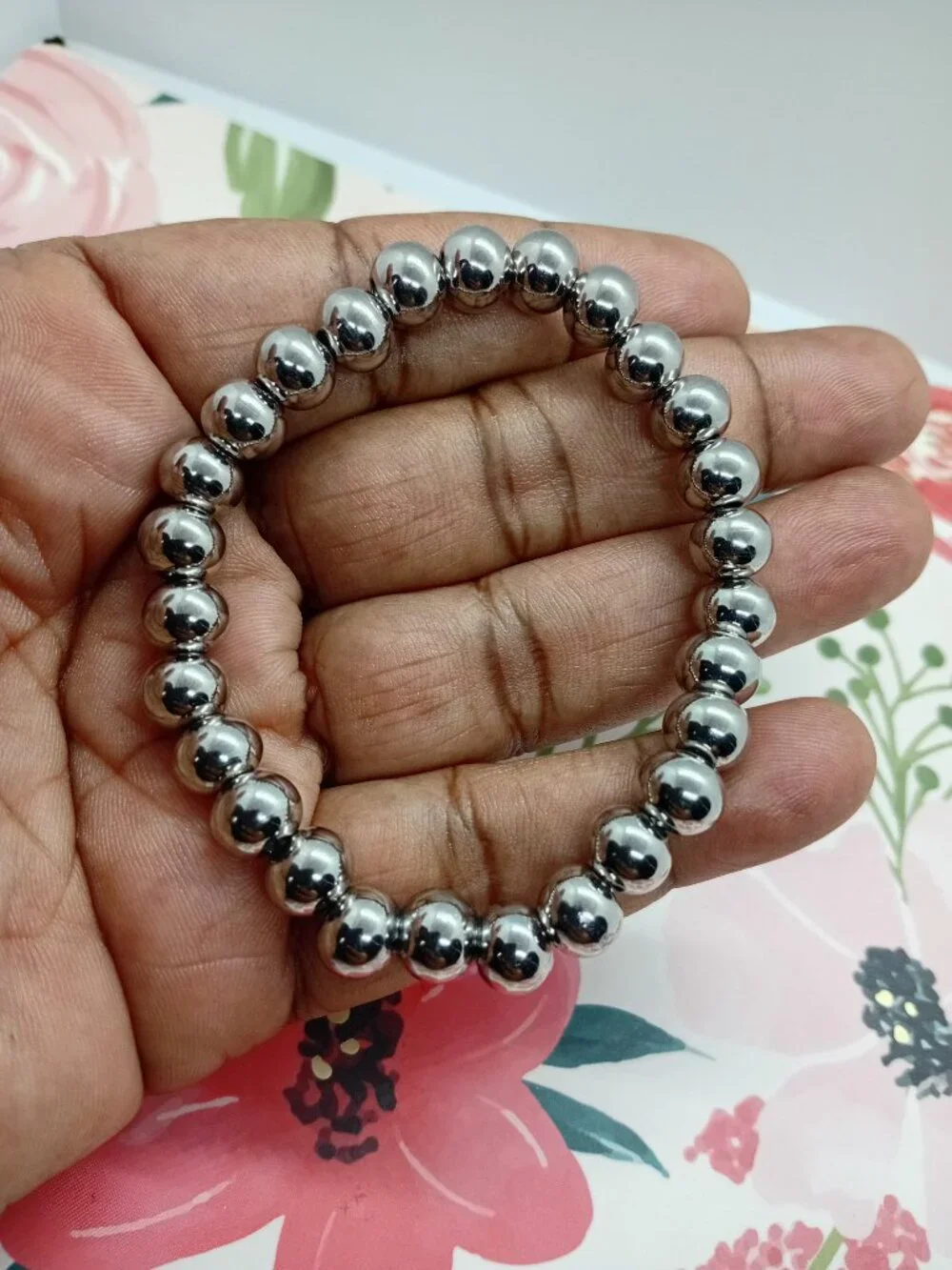 304 Stainless Steel Stretch Bead Bracelet 8MM Women Men NWT